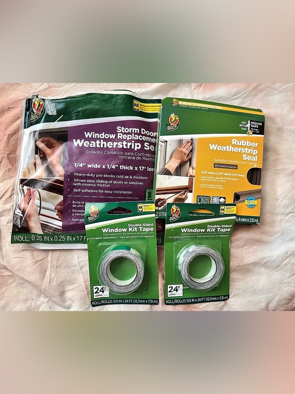 Duck Lot of 4 Window & Storm Door Weatherstrip Seal Bundle + 2 Window Kit Tapes